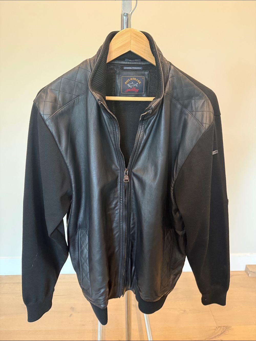 Paul & Shark Black Leather-Trim Bomber Jacket